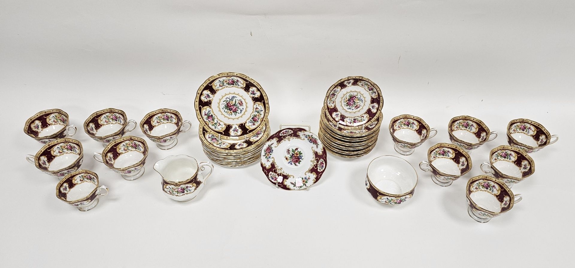 Royal Albert 'Lady Hamilton' pattern bone china part tea service including teacups and saucers, side - Image 2 of 4