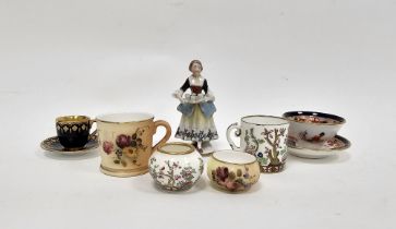 Various English porcelain miniature teawares and a Continental porcelain miniature figure of a lady,