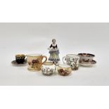 Various English porcelain miniature teawares and a Continental porcelain miniature figure of a lady,