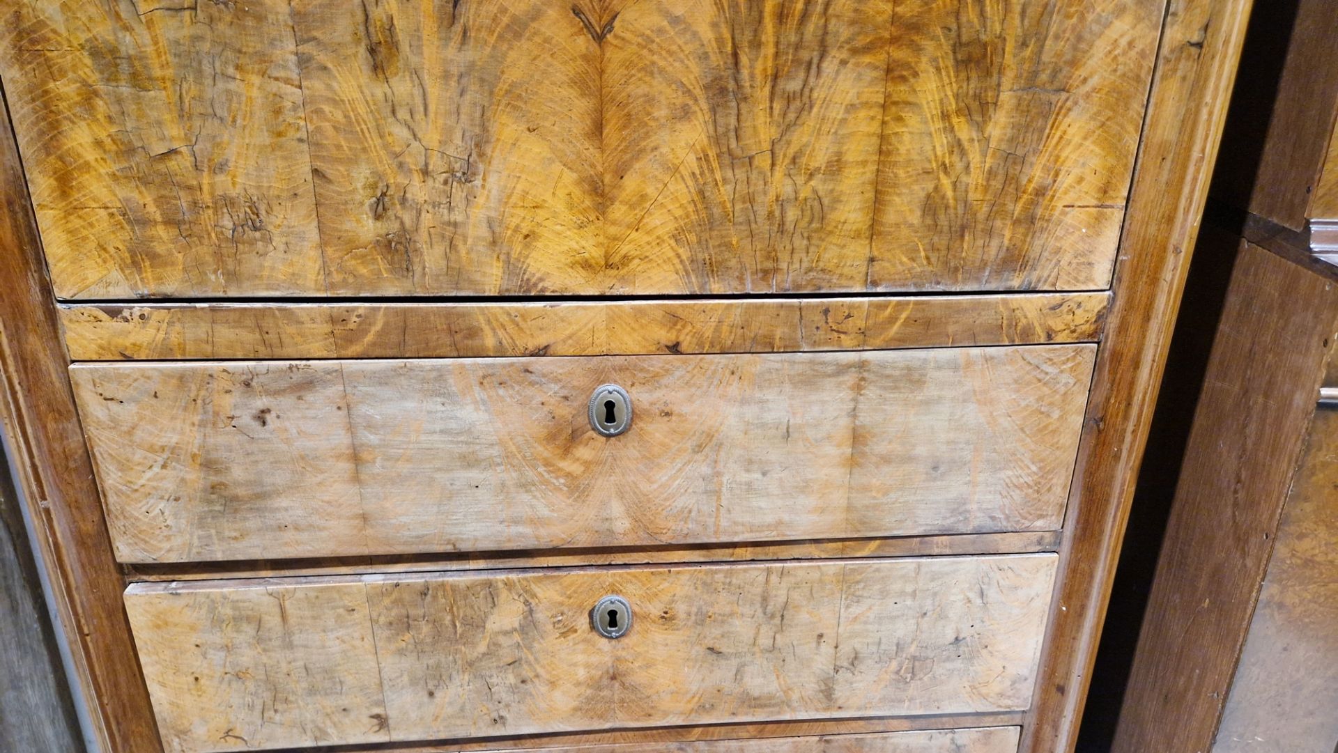 Empire-style walnutwood secretaire a abattant with ovolo cornice, ogee-fronted frieze drawer above - Image 15 of 47