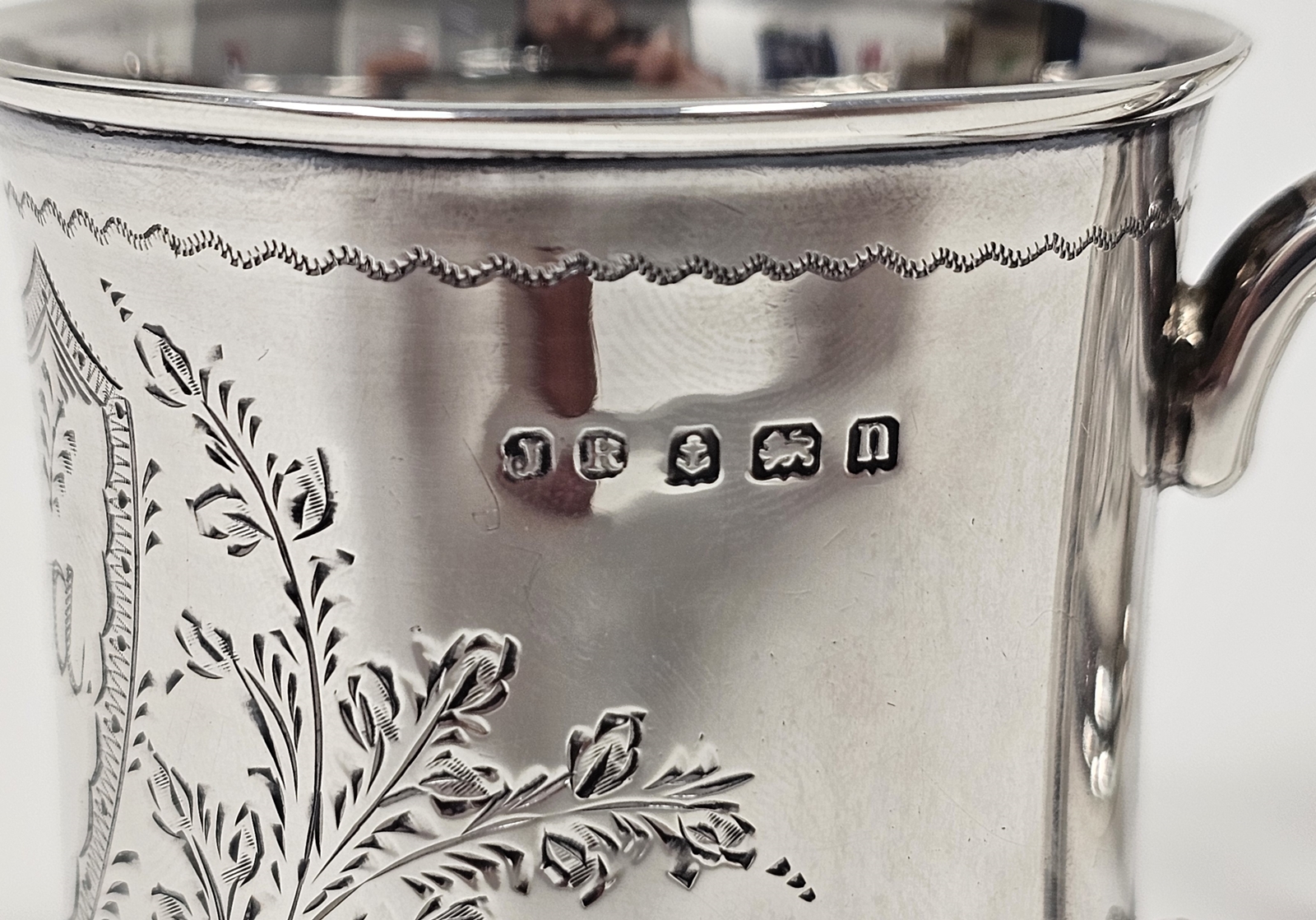 Edwardian silver christening mug by John Rose, Birmingham 1900, of cylindral form with engraved - Image 5 of 5