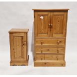 Modern pine storage unit comprising a two-door cupboard, over three long drawers, 111cm high x