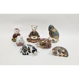 Seven Royal Crown Derby bone china animal paperweights, comprising Drummer Bear, Orchard Hedgehog,