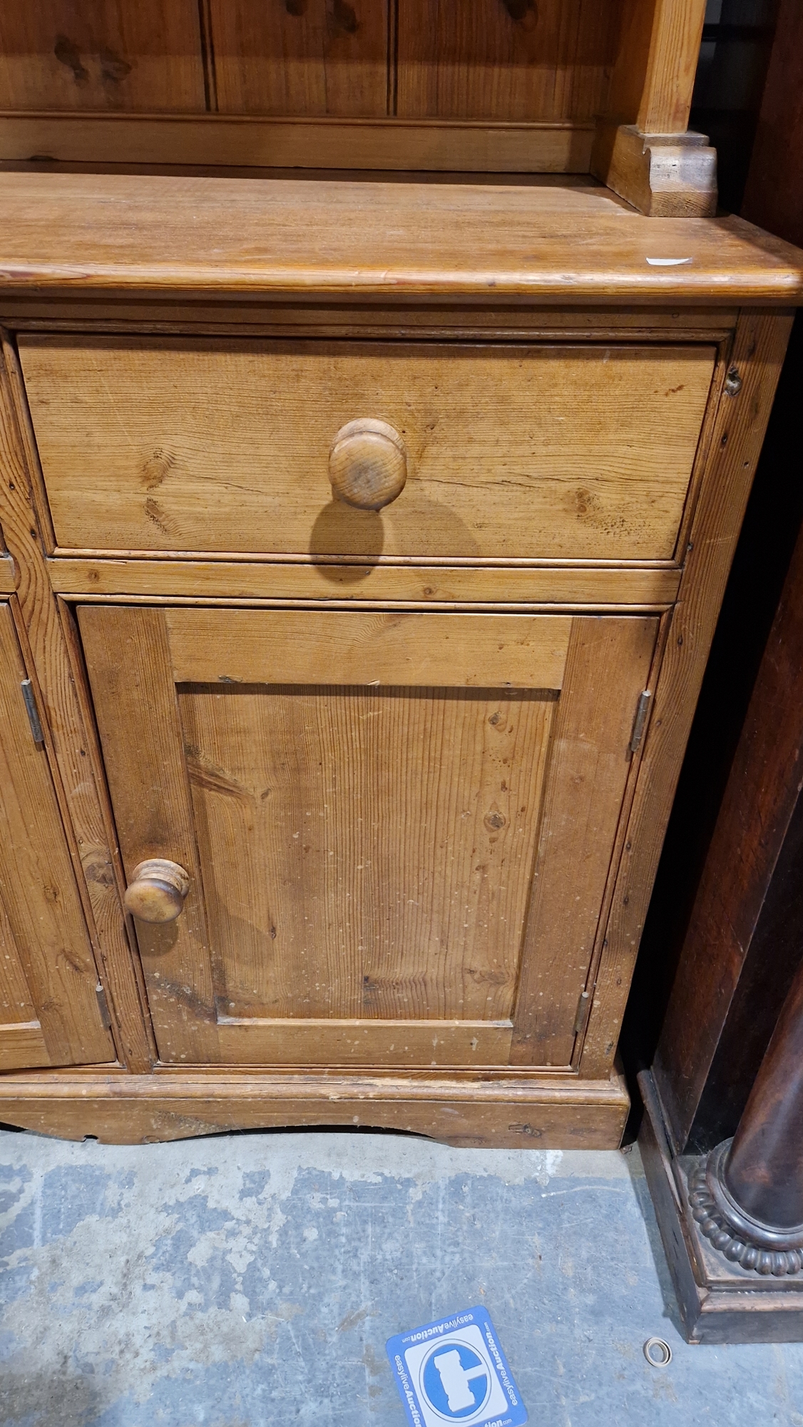 19th century pine kitchen dresser, the top section with two plateracks and five short drawers, the - Image 11 of 17