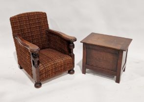 Early 20th century oak child's armchair with upholstered seat, back and sides, 57cm high and a small