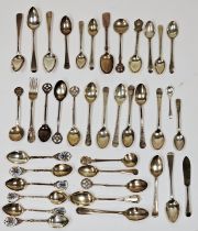 Quantity of Georgian and later silver teaspoons including a Victorian Fiddle pattern example by
