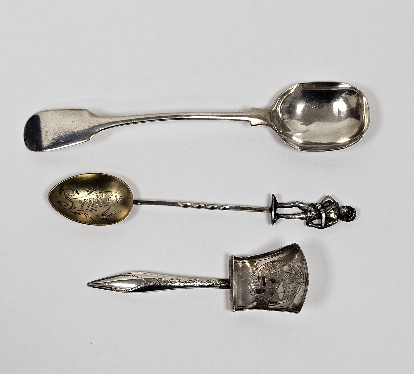 George III silver shovel-shaped caddy spoon, Birmingham 1811 by William Pugh, a white metal silver