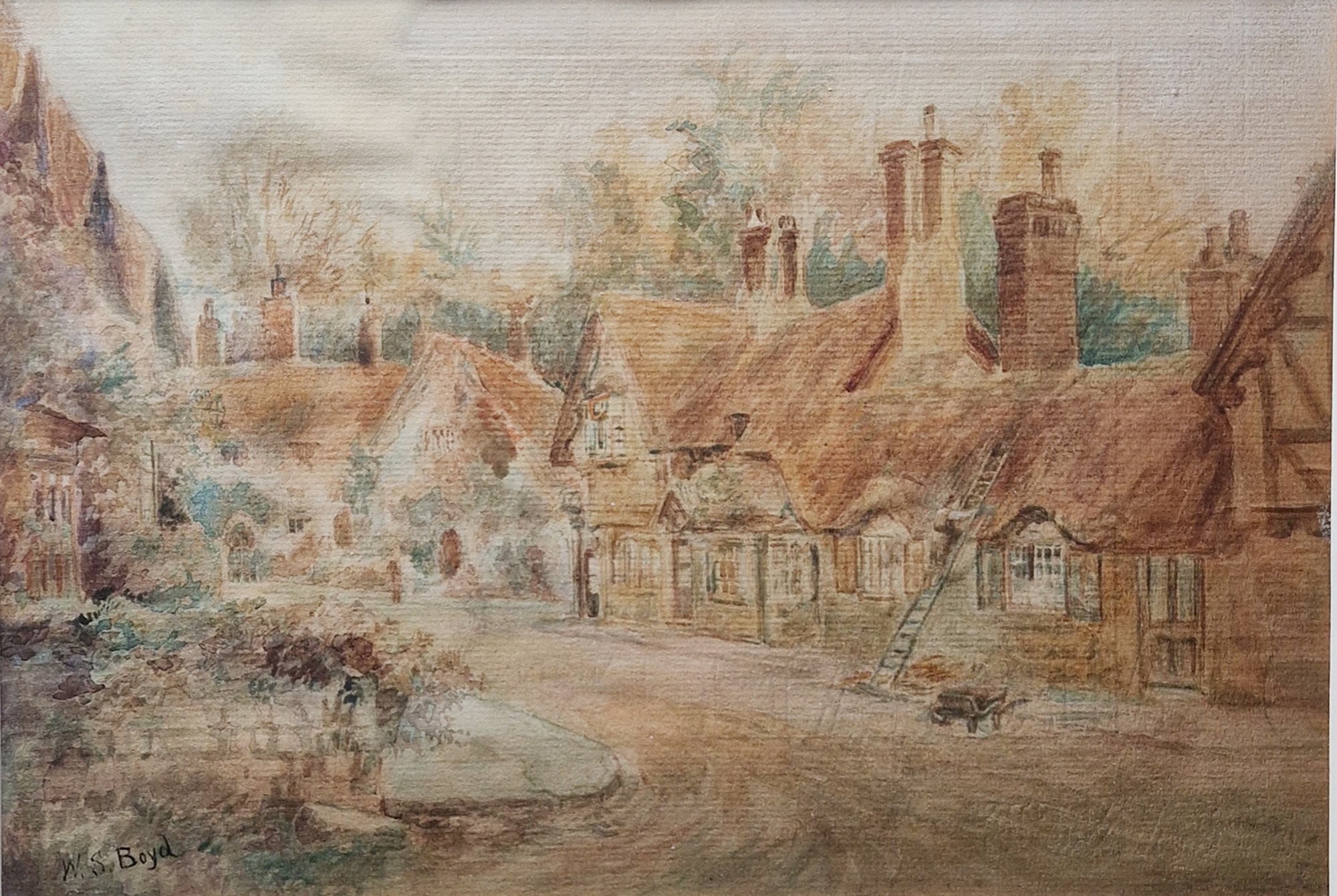 Walter Scott Boyd (1834-1901) Watercolour Village scene, signed lower left, framed and glazed, image - Image 2 of 7