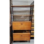 Vintage Ladderax shelving unit comprising two black painted metal frames, two shelves and two