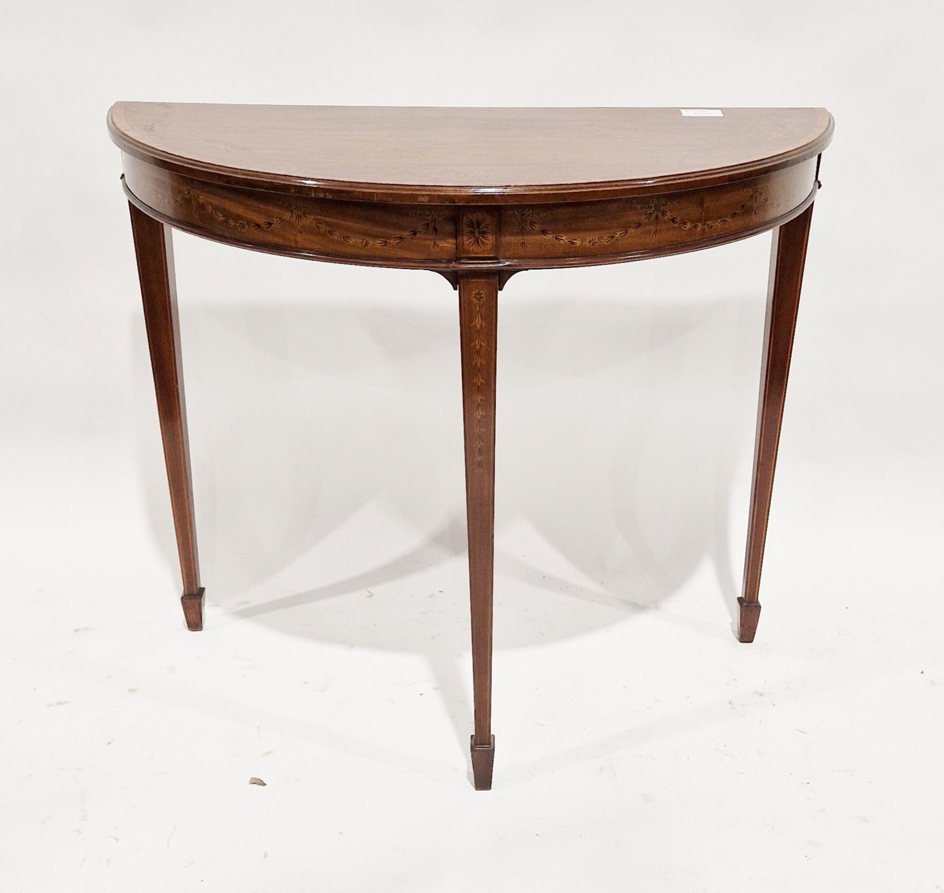 LOT WITHDRAWN; Late 19th/early 20th century mahogany demi-lune console table with inlaid marquetry