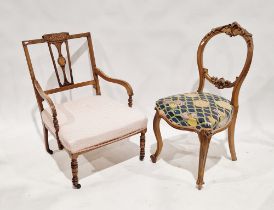 Edwardian mahogany armchair with inlaid stringing and marquetry throughout, upholstered seat, on