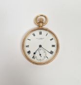 Early 20th century 9ct rose gold open faced pocket watch by J B Yabsley, the enamel dial having