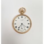 Early 20th century 9ct rose gold open faced pocket watch by J B Yabsley, the enamel dial having