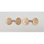 Pair 9ct rose gold initial oval and chain-pattern cufflinks, 10g