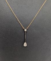 9ct white and yellow gold and diamond pendant necklace having circular diamond collet set above