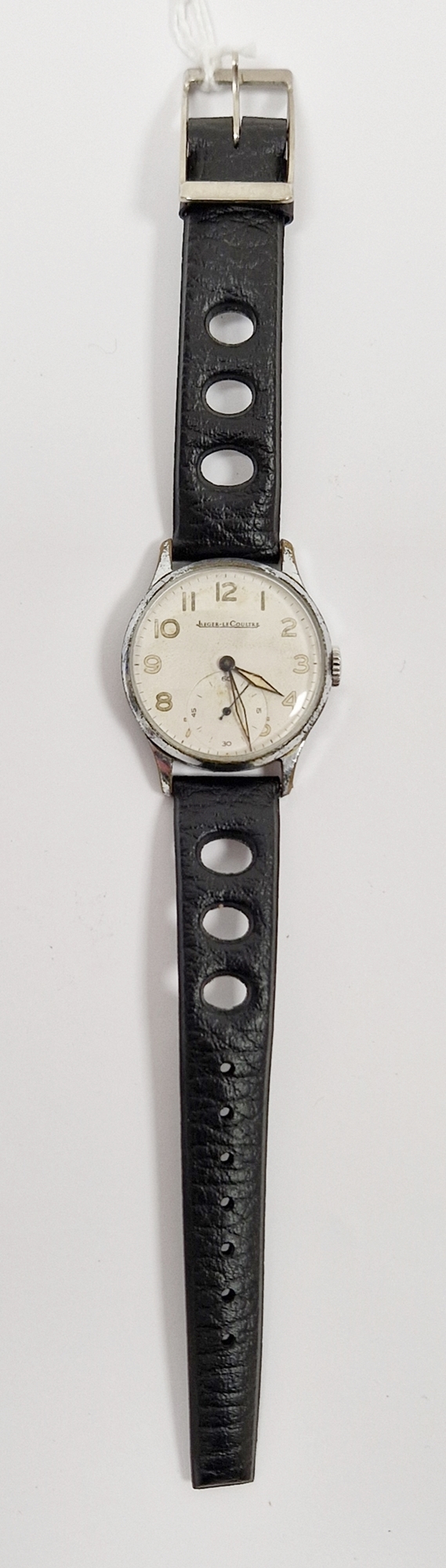 Vintage gent's Jaeger Le Coultre wristwatch, the circular dial with Arabic numeral hour markers,