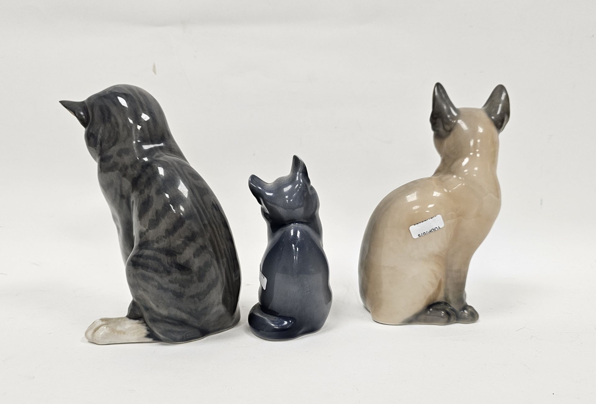 Three Royal Copenhagen porcelain models of cats, each modelled seated, one modelled as a Siamese, - Image 2 of 5