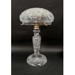 Edwardian cut glass mushroom shaped table lamp with brass fittings, 47cm high