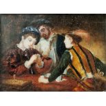 19th Century School, The Cardsharps, after Caravaggio, watercolour on ivory, within gilt-metal