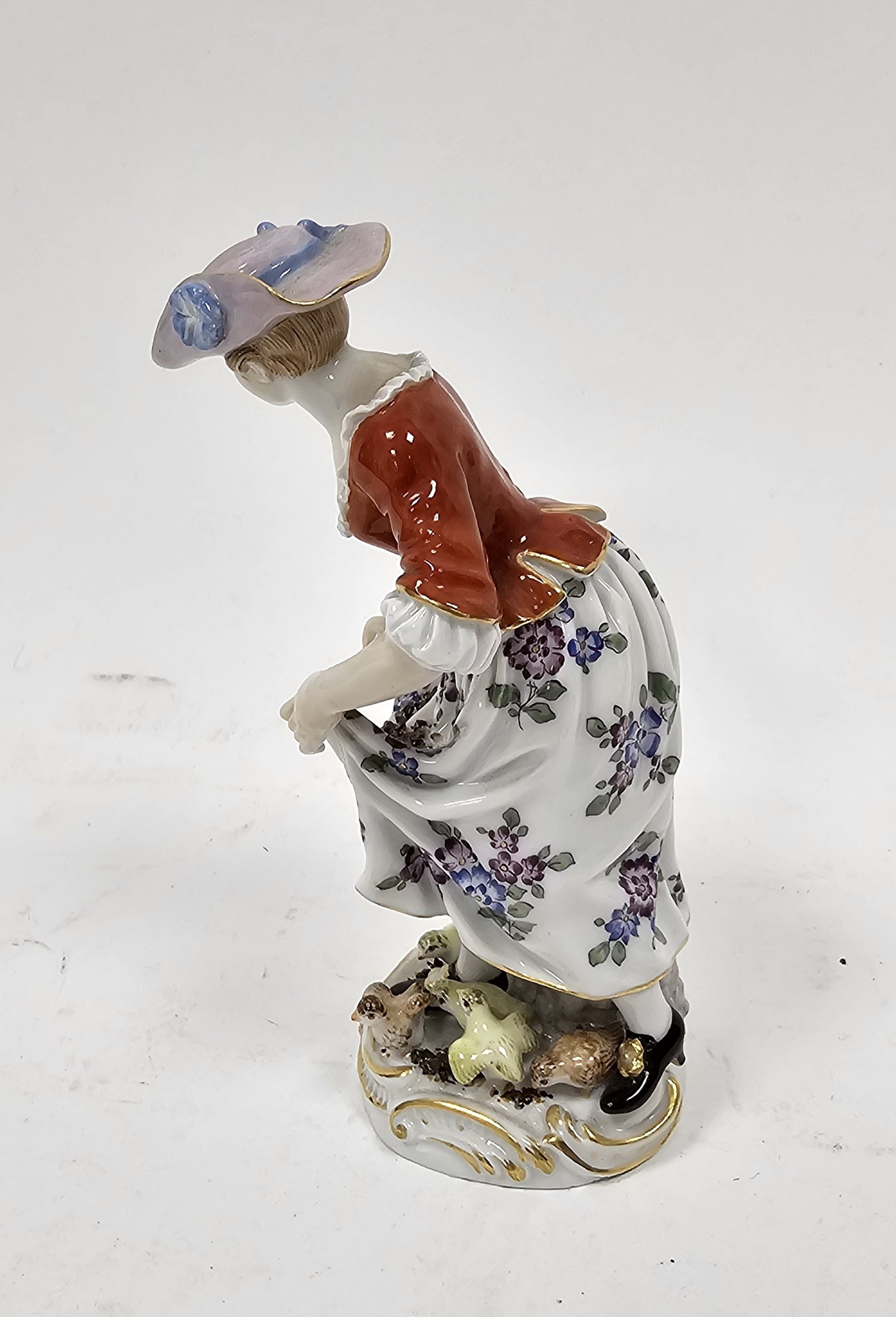 Meissen figure of a farm girl, 20th century, blue cross swords marks, impressed no.36AE, incised - Image 2 of 3