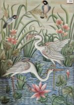 DW made Muktika (Pengosekan school, Bali) Inks/acrylic on canvas Herons amongst reeds, signed