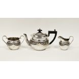Victorian silver three-piece bachelor's teaset by Sibray Hall & Co, London 1893-1894, comprising