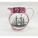 Sunderland pearlware lustre jug, early 19th century, printed with a ship titled 'Northumberland