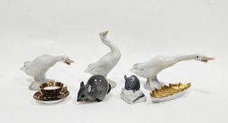 Three Lladro models of ducks, two Royal Copenhagen models of mice, a Royal Crown Derby imari pattern