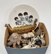 Collection of Wade Whimsies and other pottery animals and a Beatles small plate