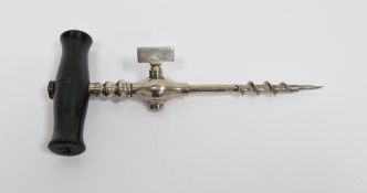 Early 20th century champagne tap, with turned ebonised handle and nickle-plated screw, 14cm long