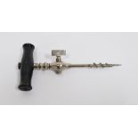 Early 20th century champagne tap, with turned ebonised handle and nickle-plated screw, 14cm long