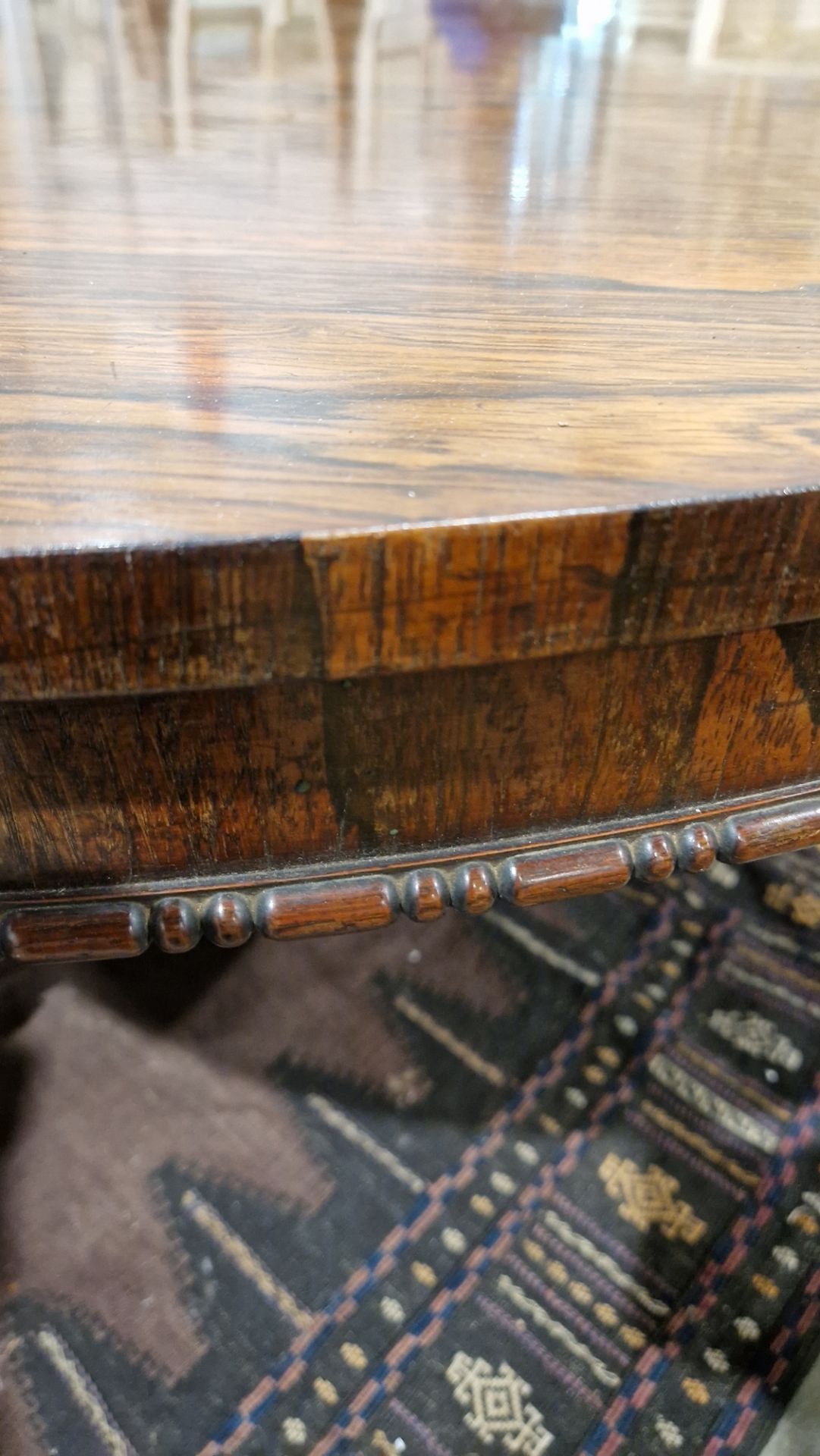 Large early Victorian rosewood tilt-top dining table of circular form, with carved floral central - Image 16 of 30