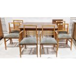 Vesper mid-century "Hopewell" extending dining table and six chairs, the table with walnut finish