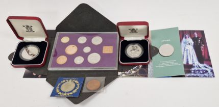 Collection of commemorative coins, including: two Coronation 40th Anniversary ER II Silver proof