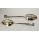 A pair of George III silver tablespoons, engraved with family crest, approximately 22cm long, Hester