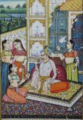 Mohansoni?? late 19th/early 20th century Indian Mughal school Gouache Interior scene with figures,