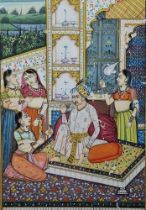 Mohansoni?? late 19th/early 20th century Indian Mughal school Gouache Interior scene with figures,