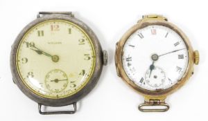 Lady's 9ct gold wristwatch with white enamel dial, Roman numerals and subsidiary seconds dial (strap