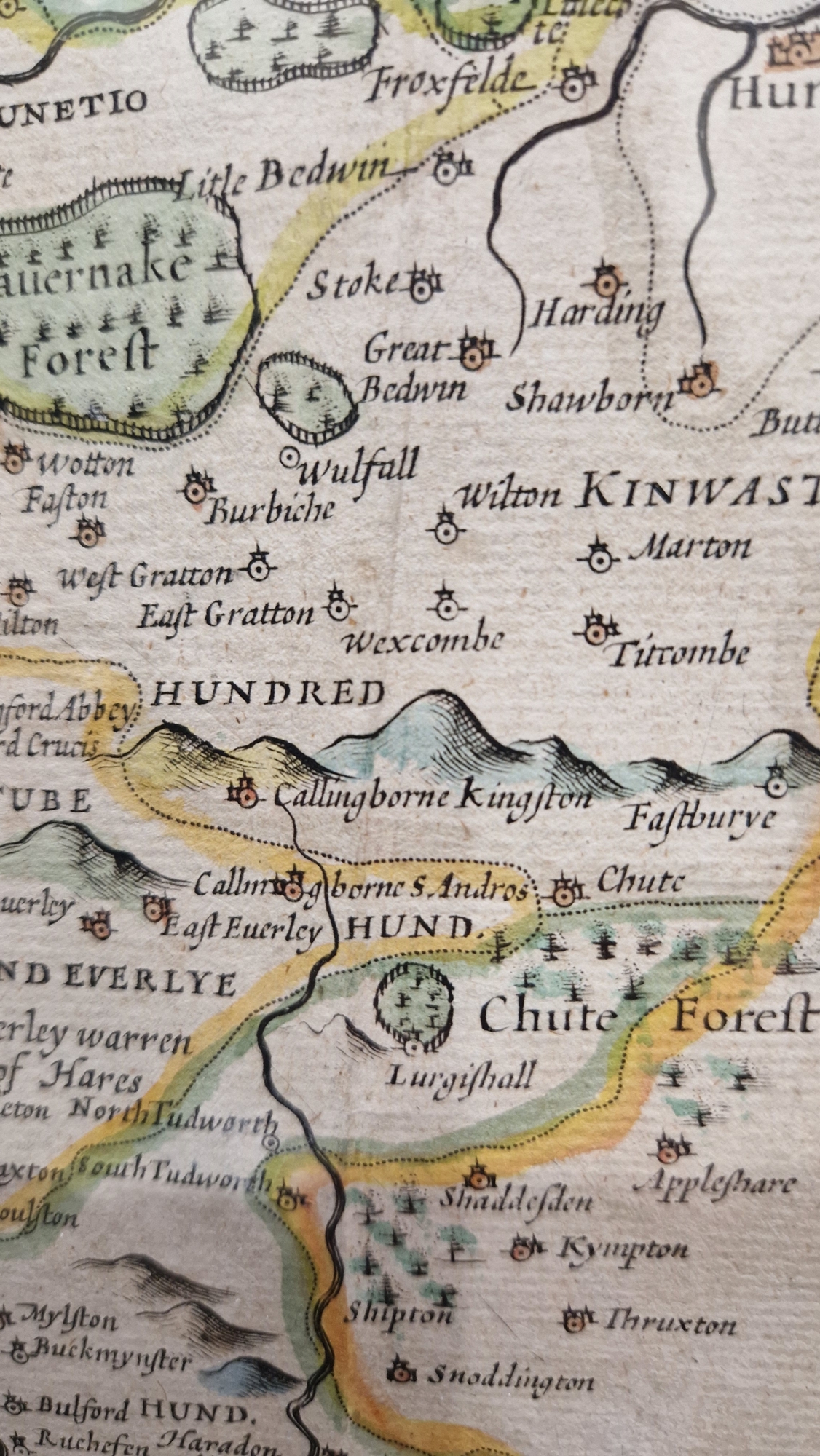 John Speed, 'Wilshire', John Sudbury & George Humble, 17th century hand coloured engraved map of - Image 20 of 33