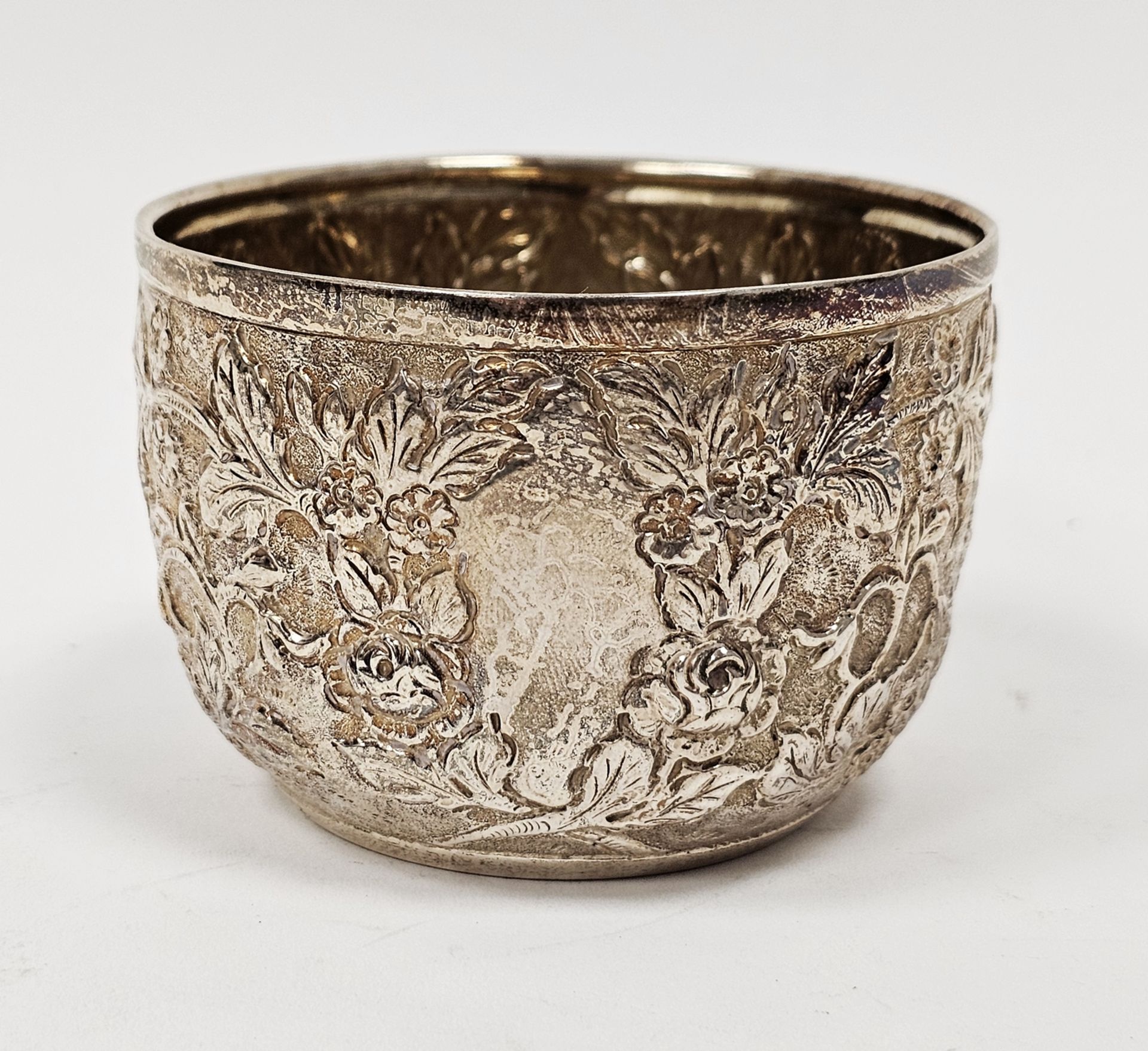 Victorian silver sugar bowl by Wakeley & Wheeler, London 1885 of circular form with floral