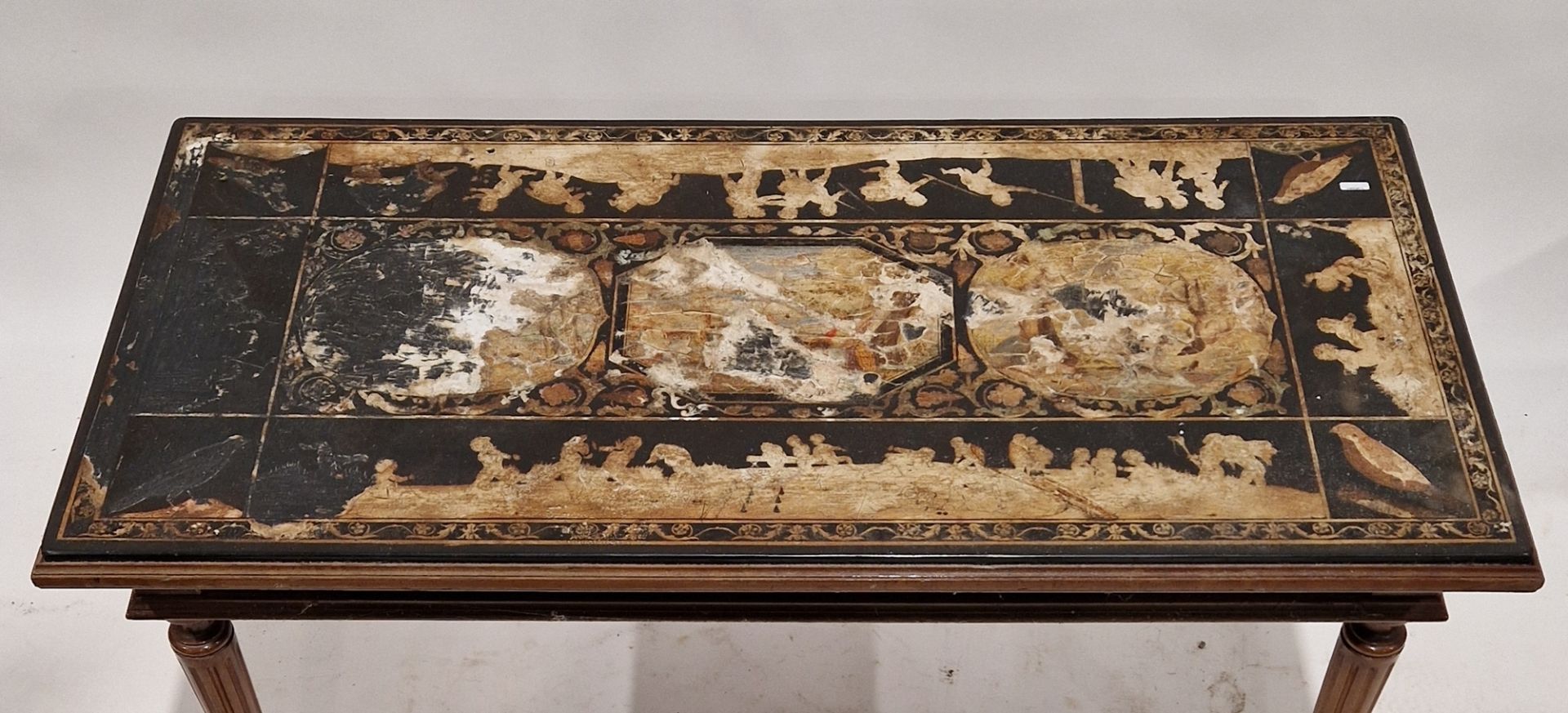 19th century continental marble-topped inlaid coffee table of rectangular form, the top with - Image 2 of 2
