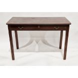 19th century mahogany console table with single long drawer to the front, on reeded squared legs,