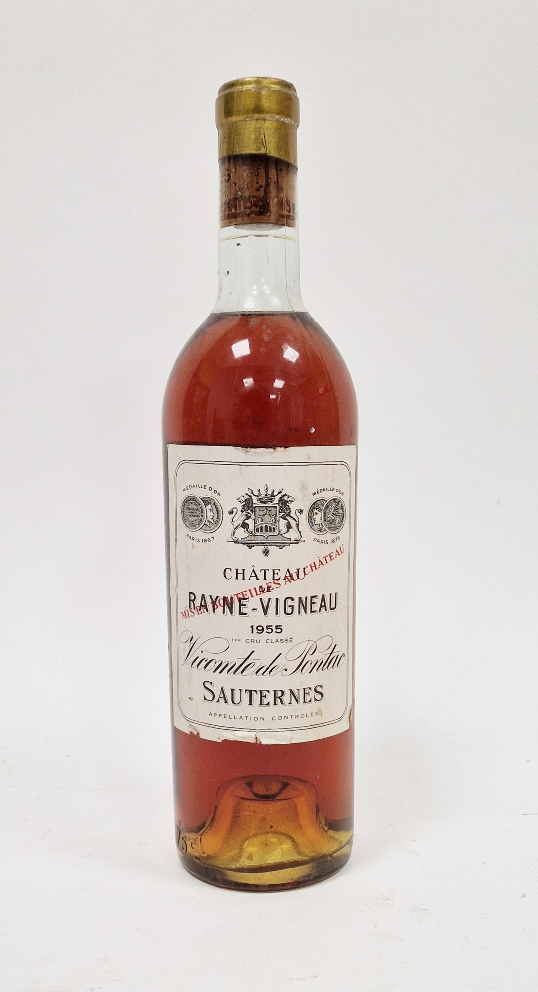 Bottle of Chateau Rayne-Vigneau Vicomte de Pontac 1955 Sauternes (high shoulder)
