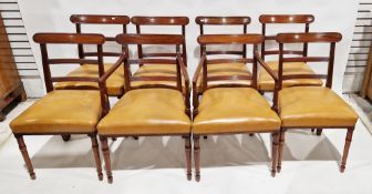Set of mahogany dining chairs of late George III design with reeded horizontal splatbacks and reeded