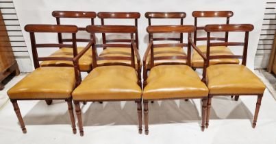 Set of mahogany dining chairs of late George III design with reeded horizontal splatbacks and reeded