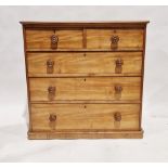 Victorian chest of two short over three long drawers, each with turned handles and metal