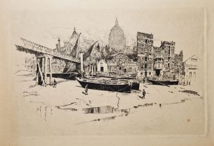 After Joseph Pennell (American 1857-1926) Etching on paper "St Pauls Wharf", signed and dated 1884