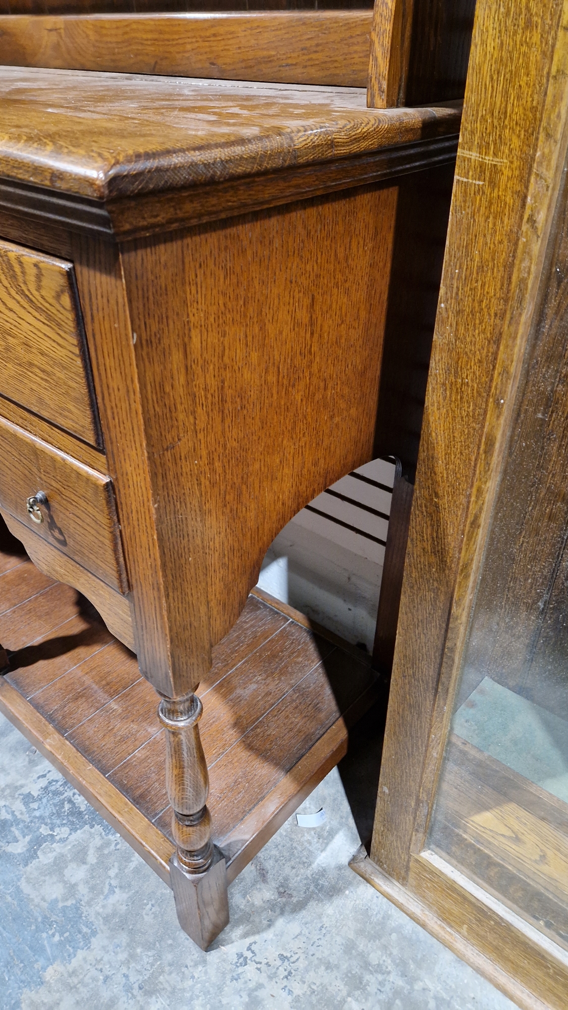 Oak Welsh dresser with three-tier platerack over five drawers of various sizes, over a further - Image 7 of 12