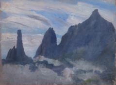 Rudolf Helmut Sauter (1895-1977) Oil on board "Organ Peaks, Brazil, Dedo de Deos", signed lower