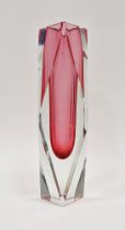 Murano Sommerso glass vase possibly by Mandruzzato, of faceted form with red core, height 25cm